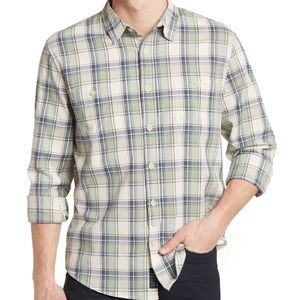 New Lucky Brand button down green checkered woven shirt